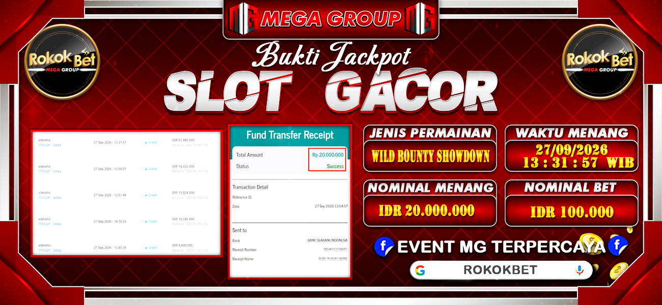 Bukti JP situs Rokokbet hari Minggu, 27 September 2026